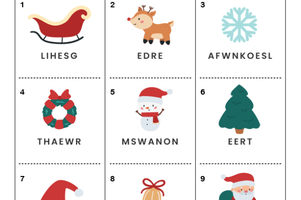 Spelling Word Scramble Christmas Worksheet