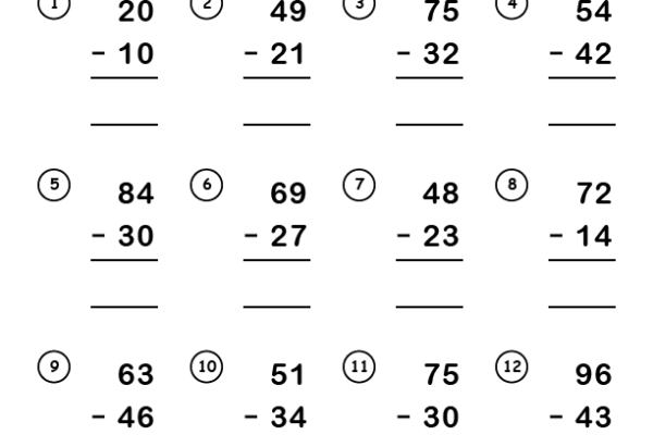 2 Digit Subtraction Worksheet