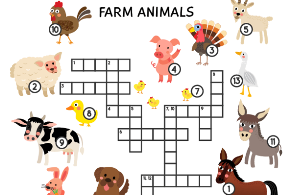 Crossword Puzzle Farm Animals Worksheet