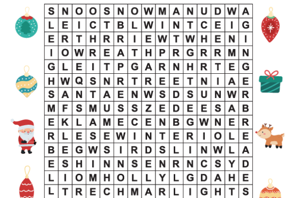 Word Search Christmas Worksheet