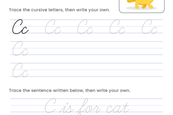 Letter C Cursive Writing Worksheet