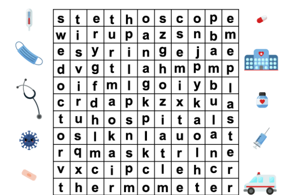 Word Search Medicine Tools Worksheet