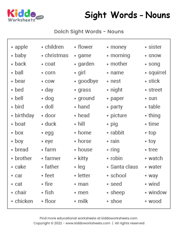 Sight Words Nouns