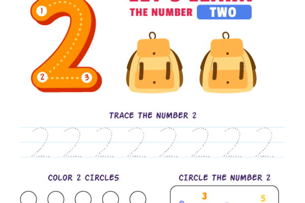 Tracing Number Two-2 Worksheet