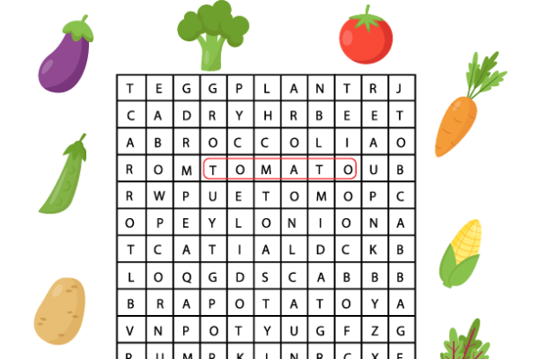 Word Search Vegetables Worksheet