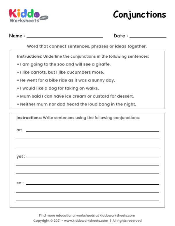 Conjunctions Worksheet