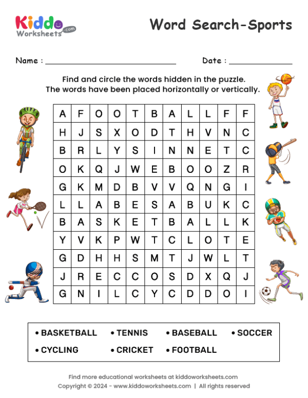 Sports Word Search puzzle