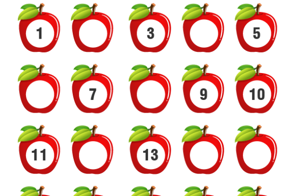 Apple Missing Numbers Worksheet 1-20