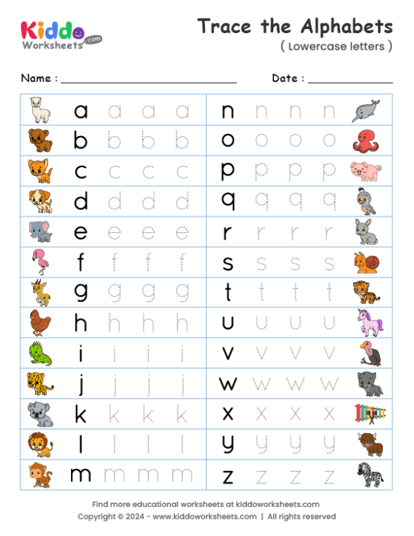 Lowercase Letter Tracing worksheet