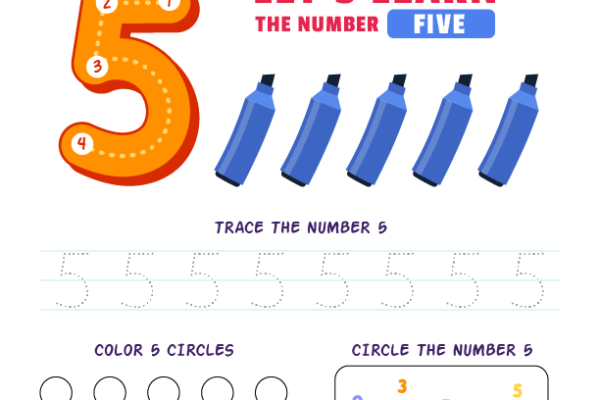 Tracing Number Five-5 Worksheet