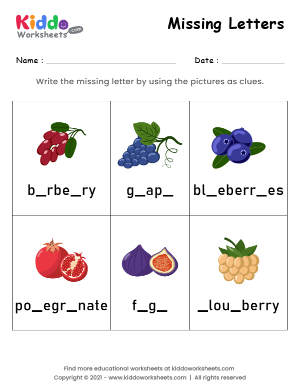 Missing Letters Fruits Worksheet