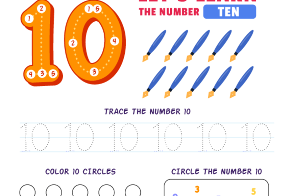 Tracing Number Ten-10 Worksheet