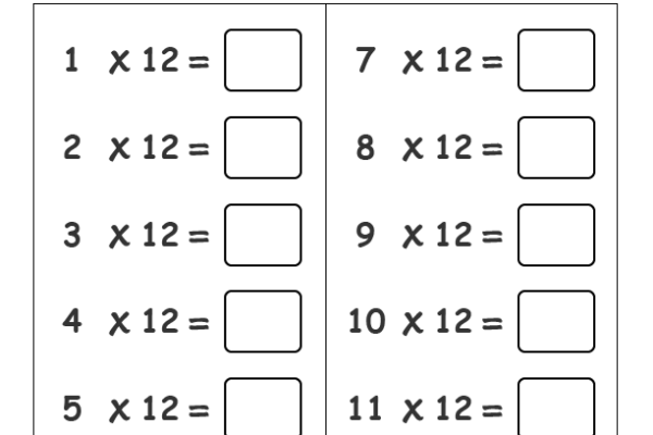 12 Times Table Worksheet