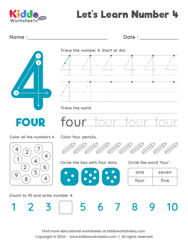 Number 4 Worksheet