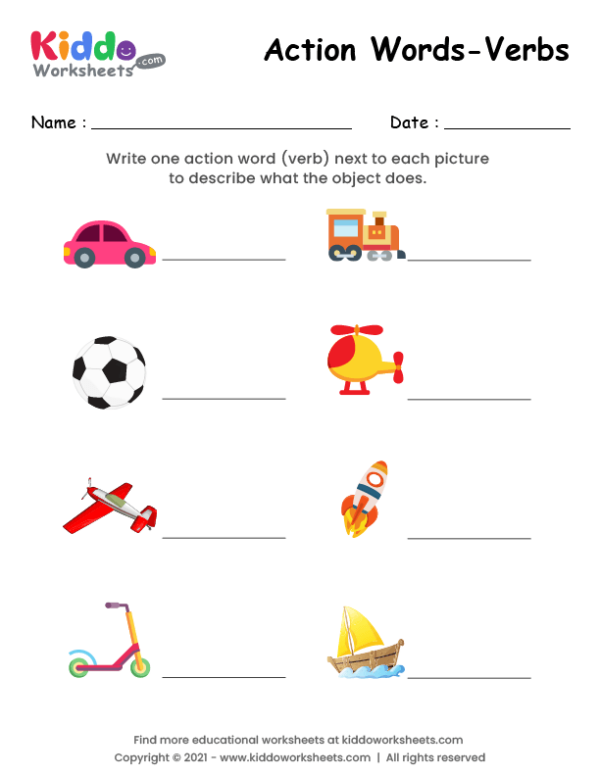 Free Printable Action Words Worksheet Kiddoworksheets