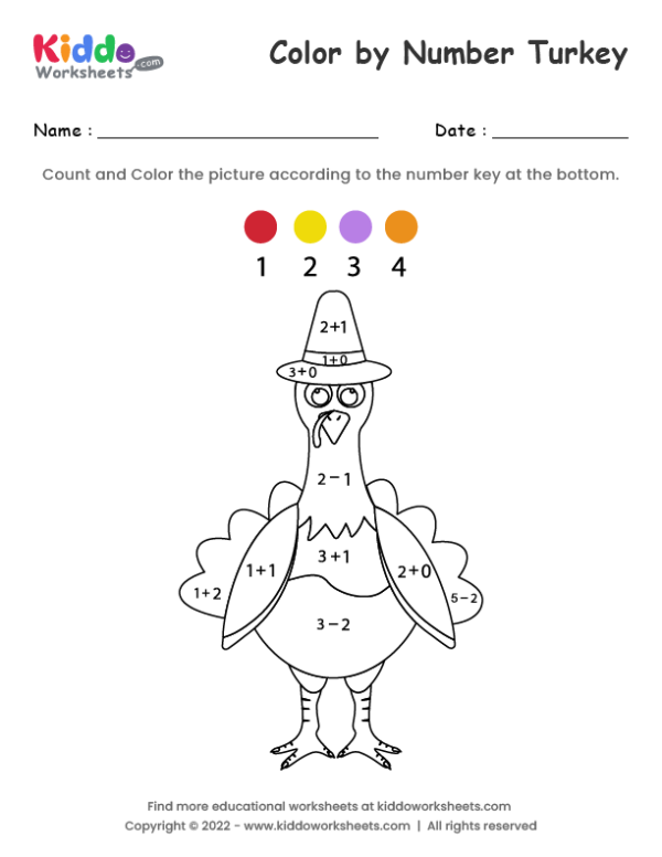 Free Printable Color By Number Turkey Worksheet Kiddoworksheets