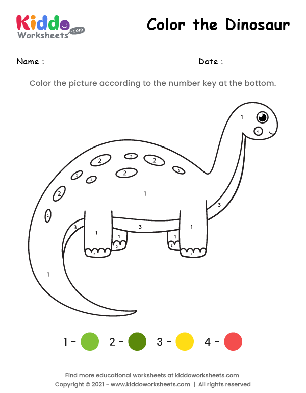 free printable color the dinosaur 3 worksheet kiddoworksheets