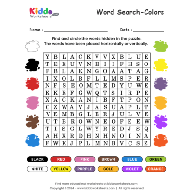 Colors Word Search puzzle