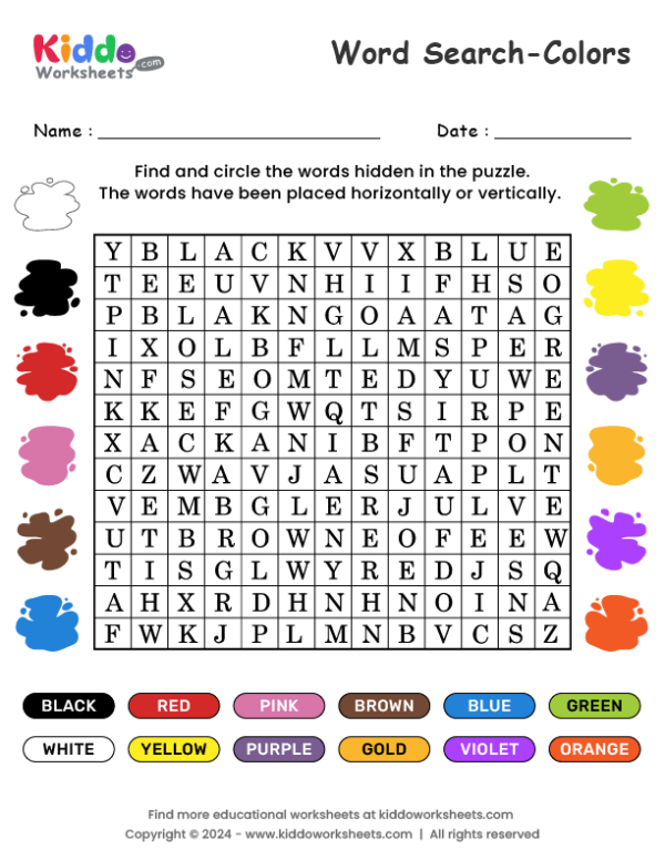 Colors Word Search puzzle