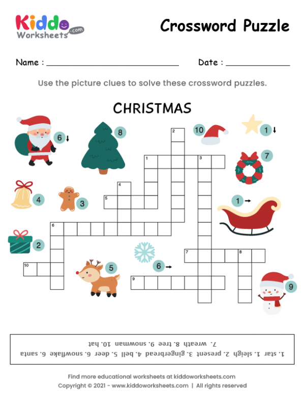 Free Printable Crossword Puzzle Xmas Worksheet - kiddoworksheets
