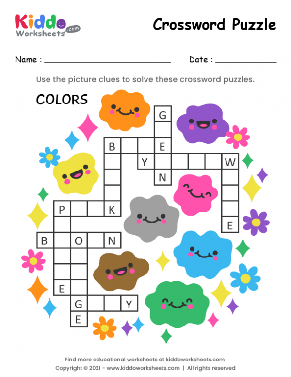 Free Printable Crossword Puzzle Colors Worksheet kiddoworksheets