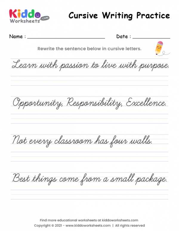 Free Printable Cursive Writing Practice Worksheet Kiddoworksheets