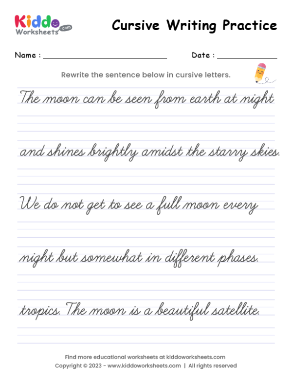 Writing Cursive Sentences Worksheets - Free and Printable