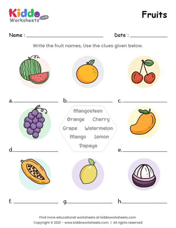 Fruits Worksheet