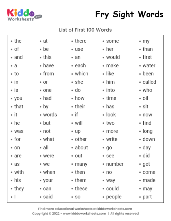 Fry Words Phrases