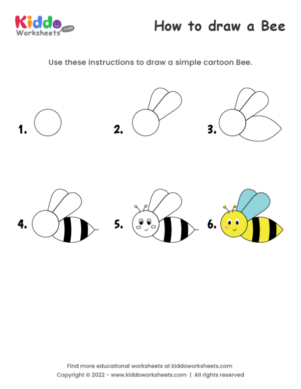 Free Printable How to draw Bee Worksheet - kiddoworksheets