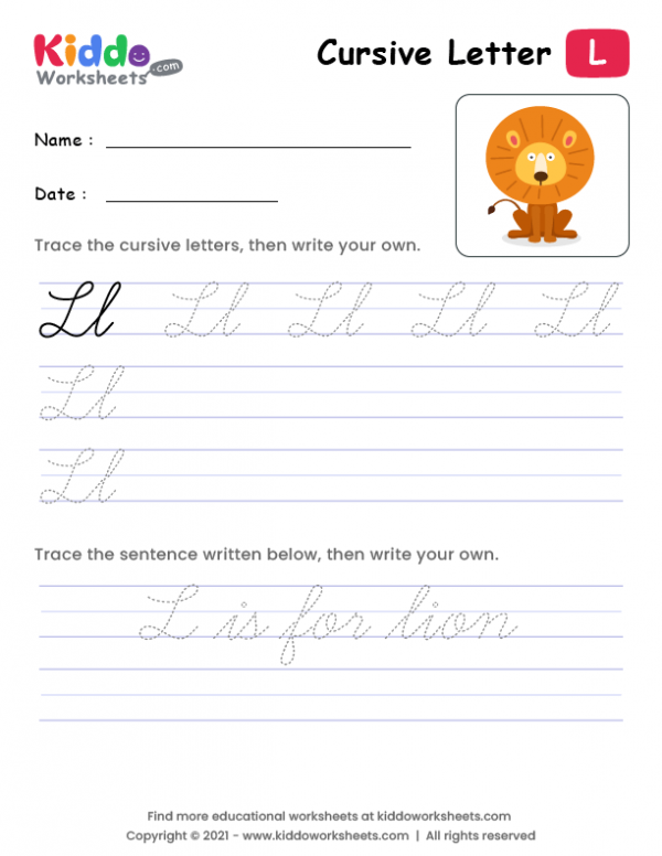 free printable cursive writing letter l worksheet kiddoworksheets