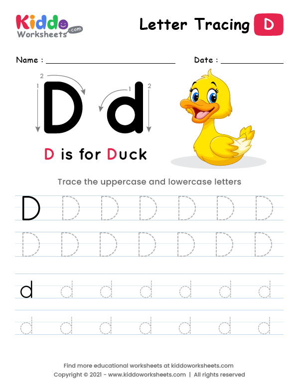 letter tracing alphabet d kiddoworksheets