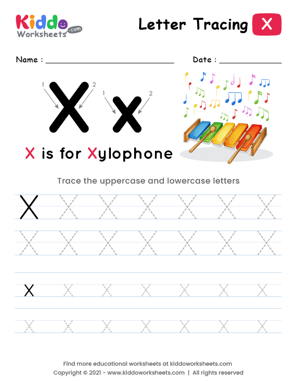 Letter X Tracing Worksheets