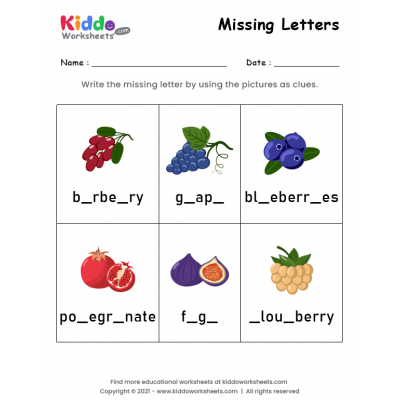 Missing Letters Fruits Worksheet