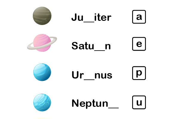 Missing Letters Planets Worksheet