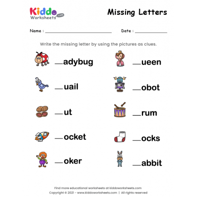 Missing Letters Worksheet 2