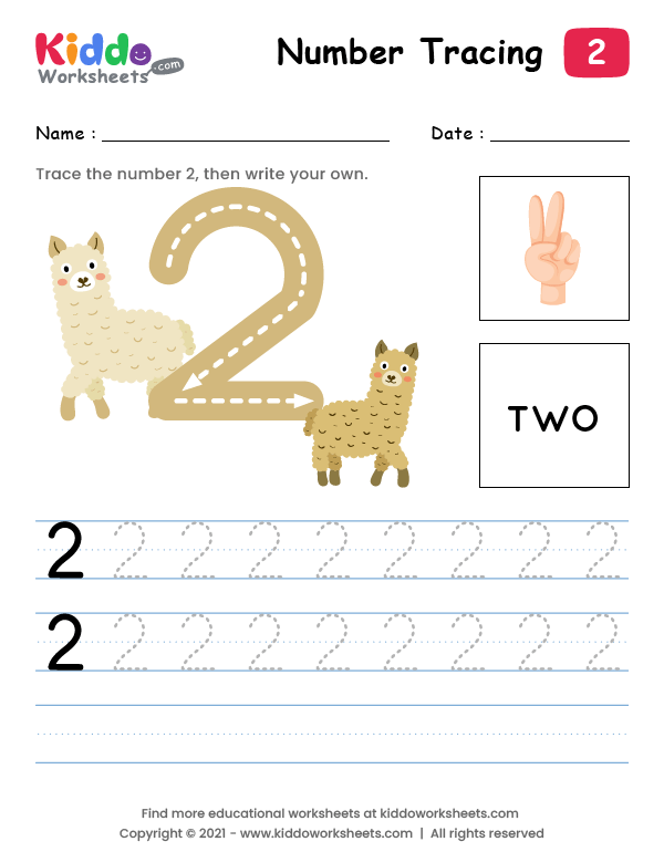 Free Printable Tracing Number Two 2 Worksheet Kiddoworksheets