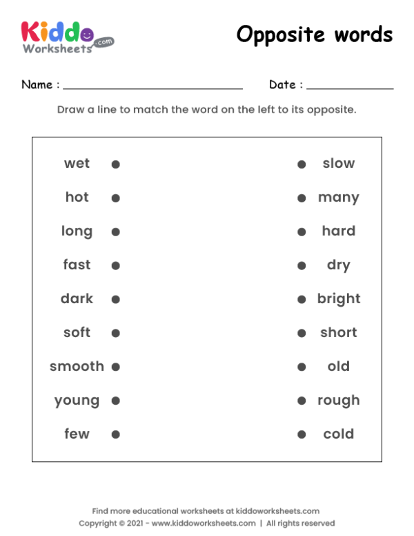 Free Printable Opposite Words Worksheet Kiddoworksheets