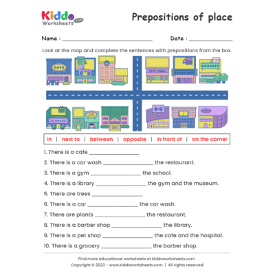 Prepositions of place (in, on, under, in front of, behind, next to,  between) wor…
