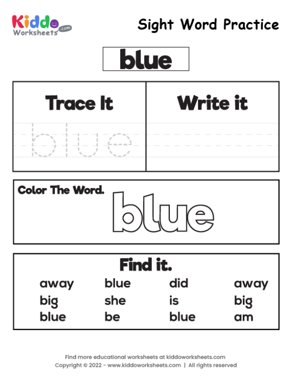 Free Printable Sight Word Practice Blue Worksheet Kiddoworksheets