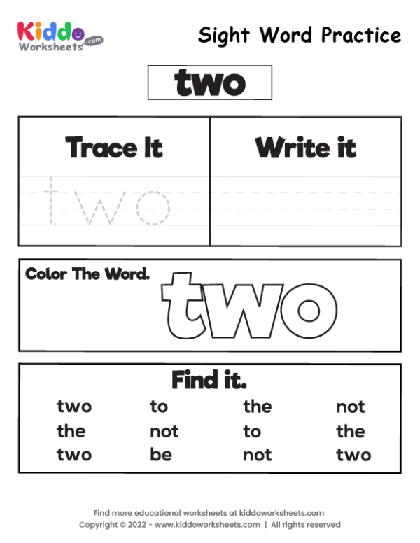 Free Printable Sight Word Practice Two Worksheet Kiddoworksheets