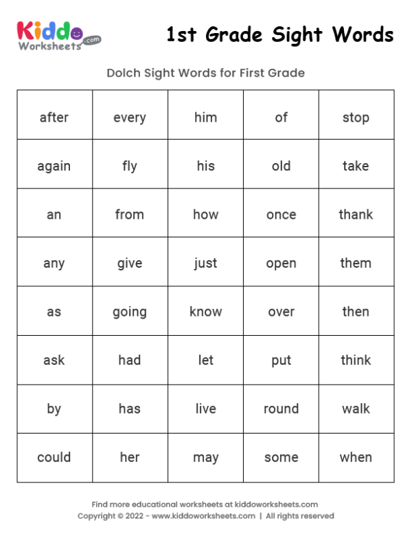 Free Worksheets For 1st Grade English