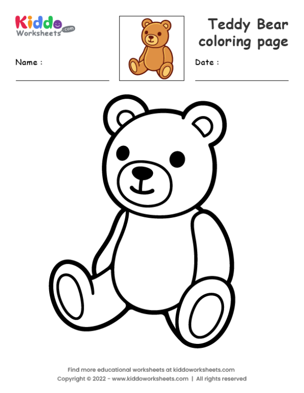 Coloring Teddy Bear with a Heart for Kindergarten - Free drawing