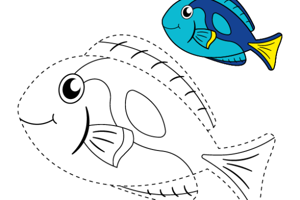 Trace and Color Blue Tang Fish worksheet