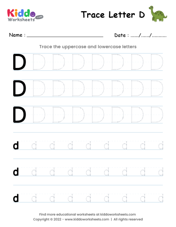 Free Printable Tracing Letter D Worksheet - kiddoworksheets