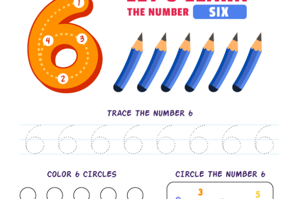 Tracing Number Six-6 Worksheet