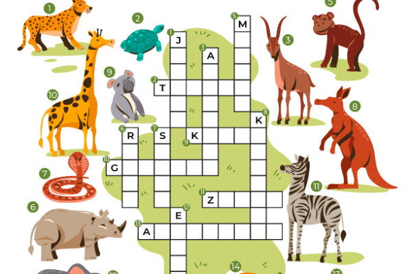 Tropical Animal Crossword Puzzle Worksheet