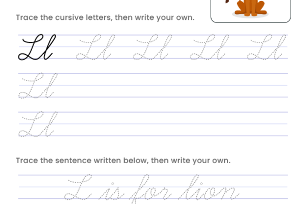 Letter L Cursive Writing Worksheet