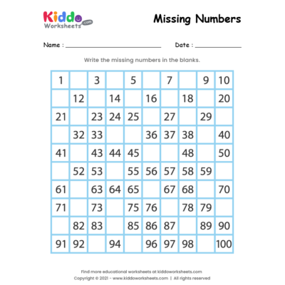 Missing Numbers Worksheet 1-100