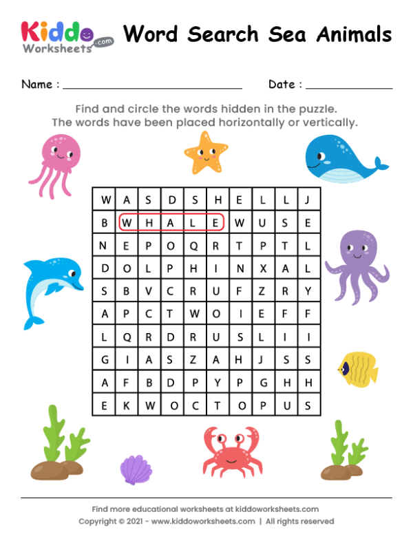 Word Search Sea Animals